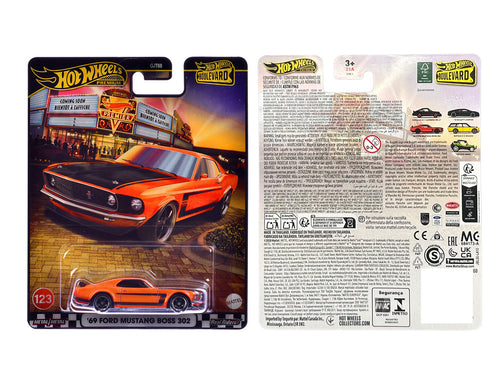 1969 Ford Mustang Boss 302 Orange with Black Stripes and Hood "Boulevard" Series Diecast Model Car by Hot Wheels